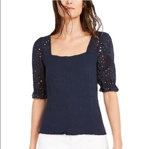 INC Smocked Eyelet Sleeves Top